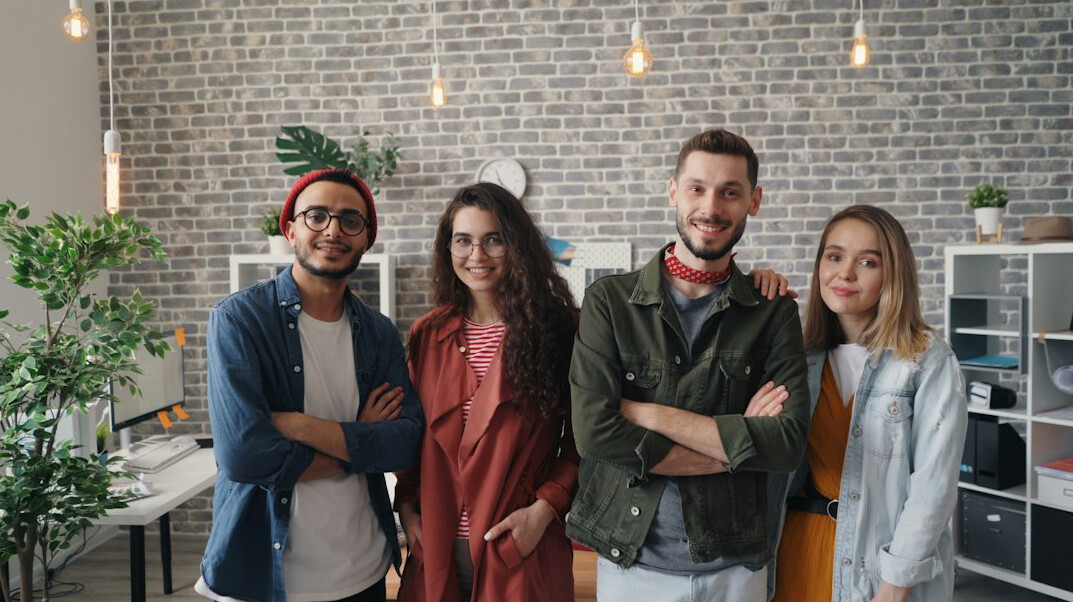 group of young people in store