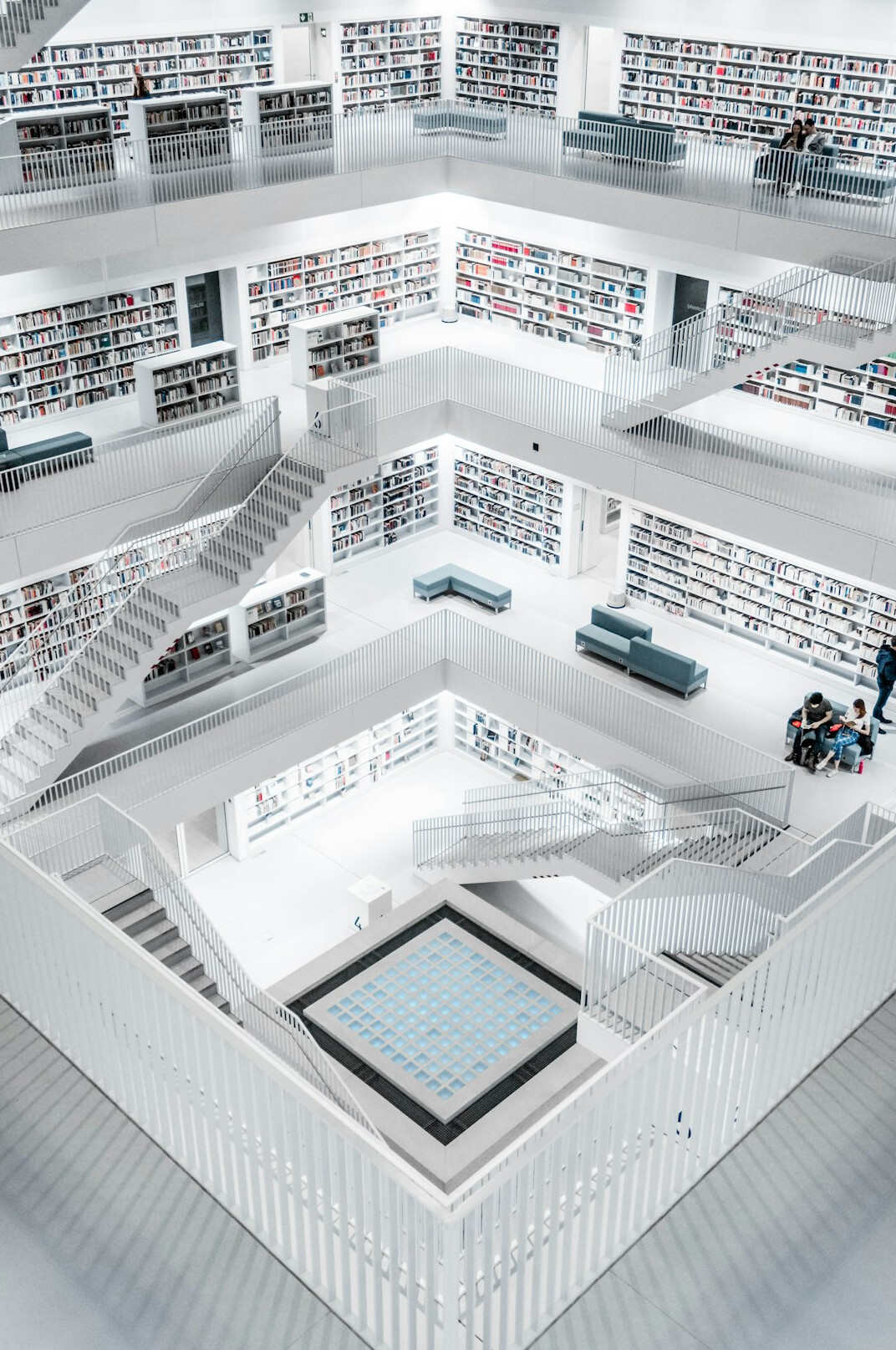 Rows of books on library shelves